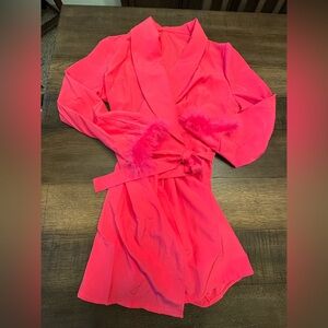 SHEIN Pink Feather Trim wrap dress NWOT